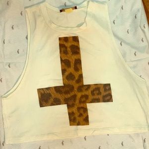Wide Open Tank Top with Leopard Print Cross